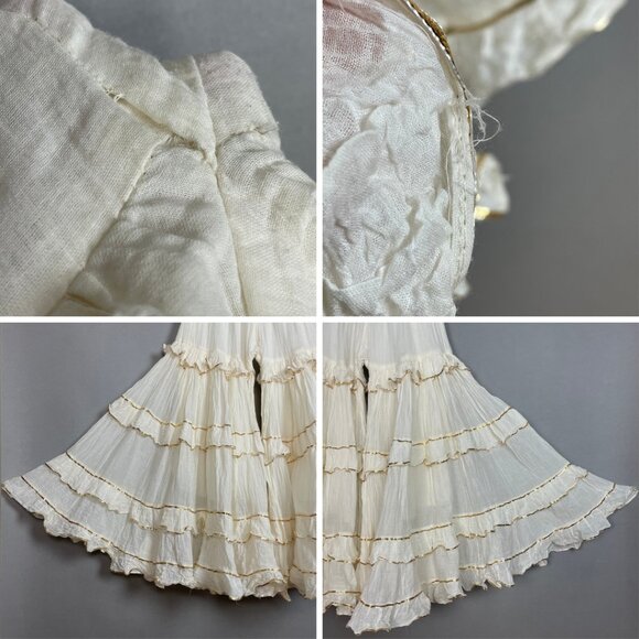 Sharara Bottoms Pants Tiered Gold Trim Flared Voluminous Off-White Elastic Waist - Picture 5 of 16